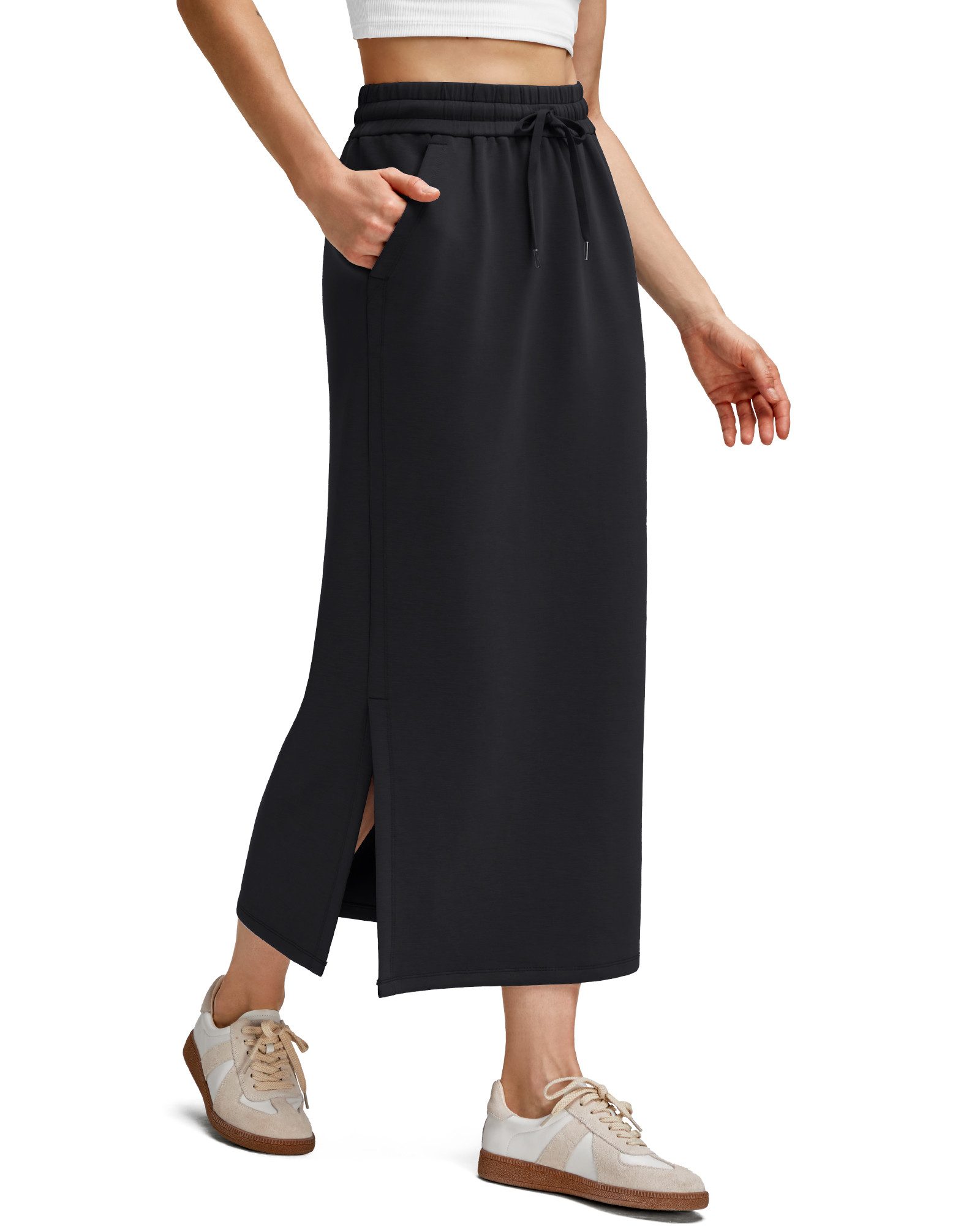 G4Free Sweatrock Damen Maxirock Weich mit Kordelzug Casual Stretch-Langrock G4Free Smoofit Maxirock für lässige lange Röcke mit Kordelzug