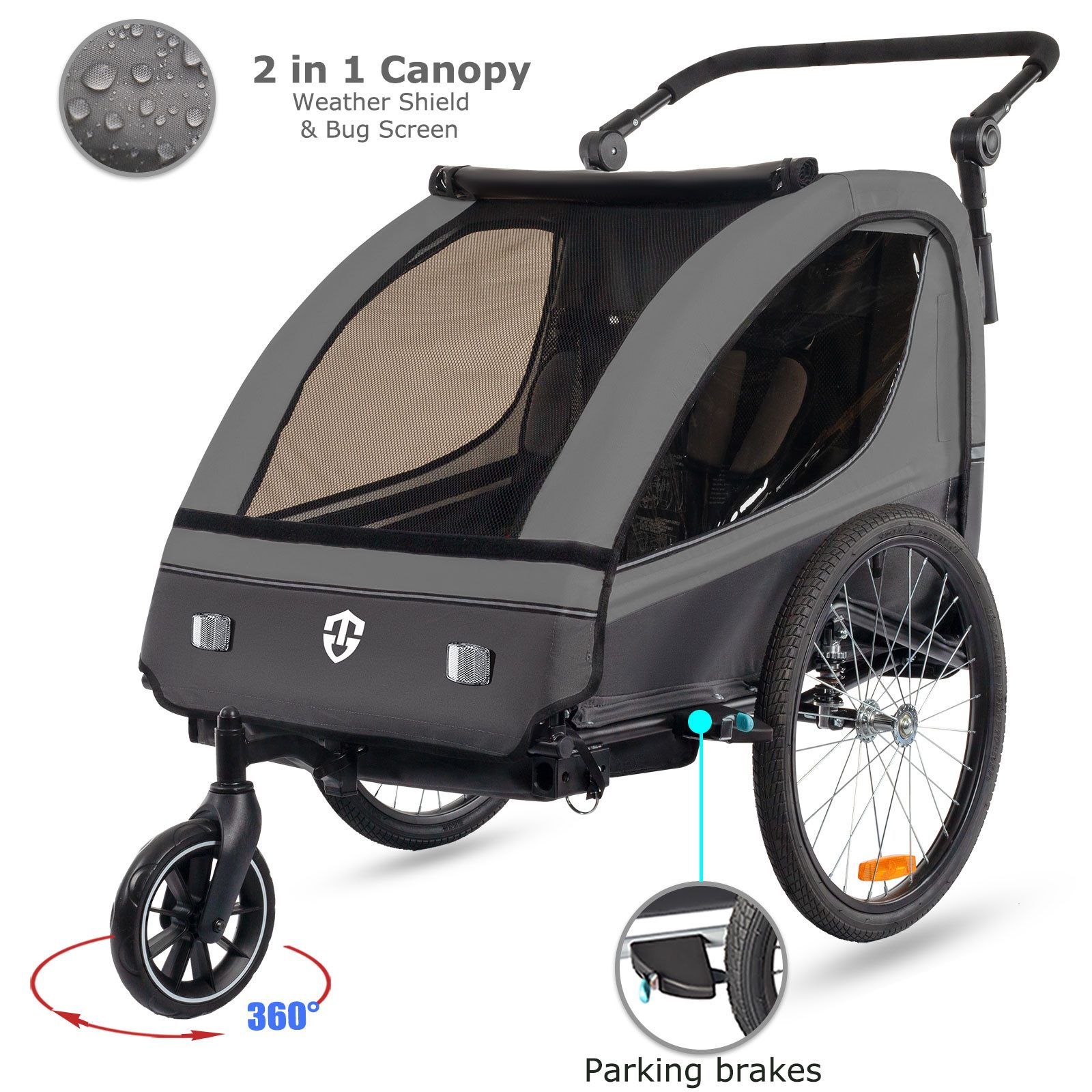 TIGGO Fahrradkinderanhänger Fahrradanhänger Kinderfahrradanhänger mit Buggy Set + Federung, geeignet für 1-2 Kinder