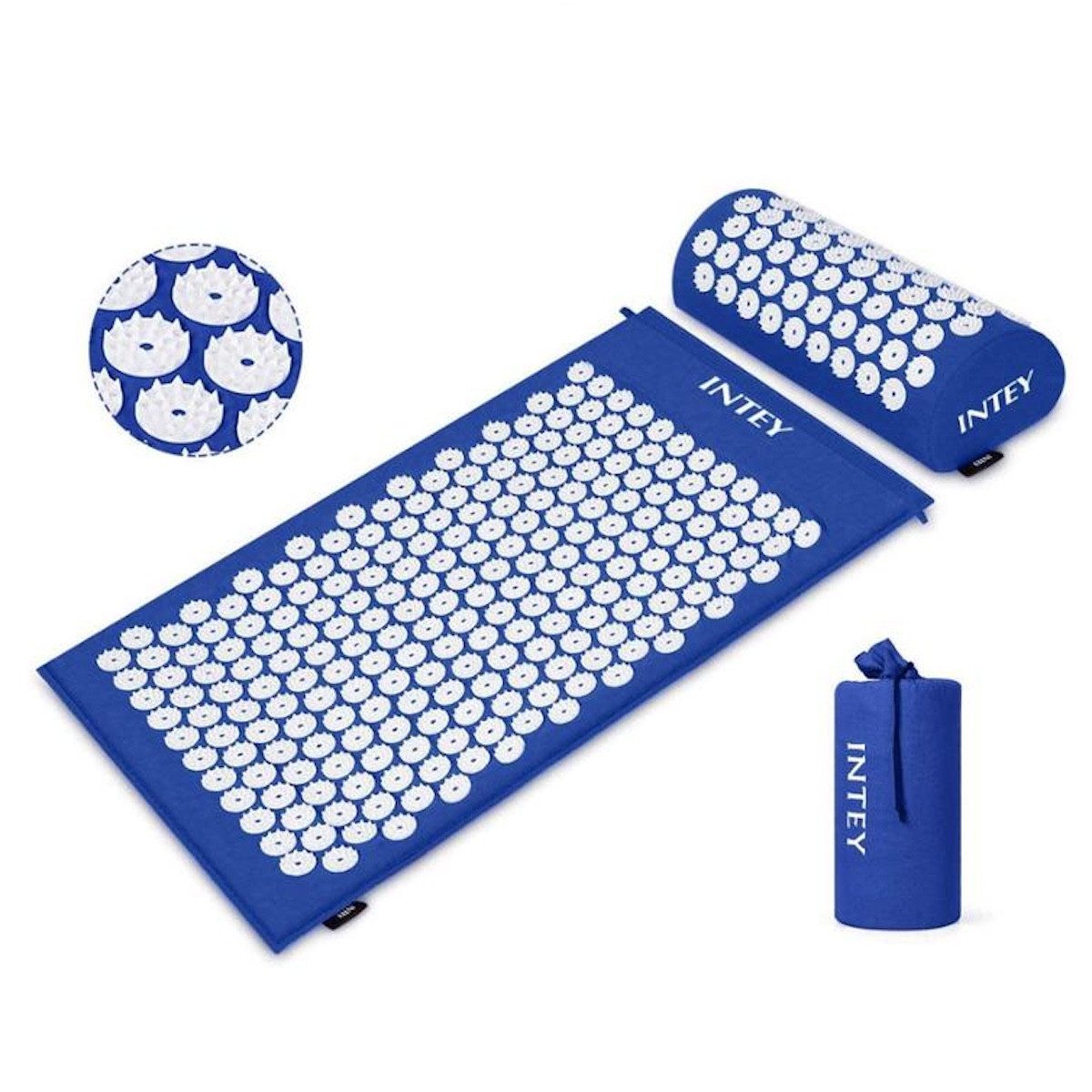 INTEY Akupressurmatte Akupunktur Fitness Akupressur Set Nadelmatte Massagematte blau (Set, Matte mit Kissen), Tragetasche, Bezug Abnehmbar, Schmerzlinderung, Durchblutung fördernd