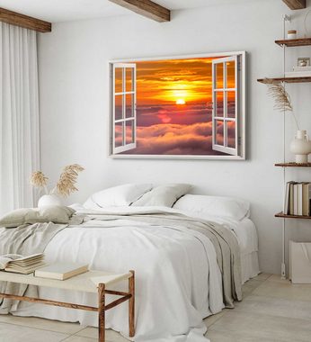Sinus Art Leinwandbild Wandbild 120x80cm Fensterbild Über den Wolken Sonnenuntergang roter Hi, (1 St)
