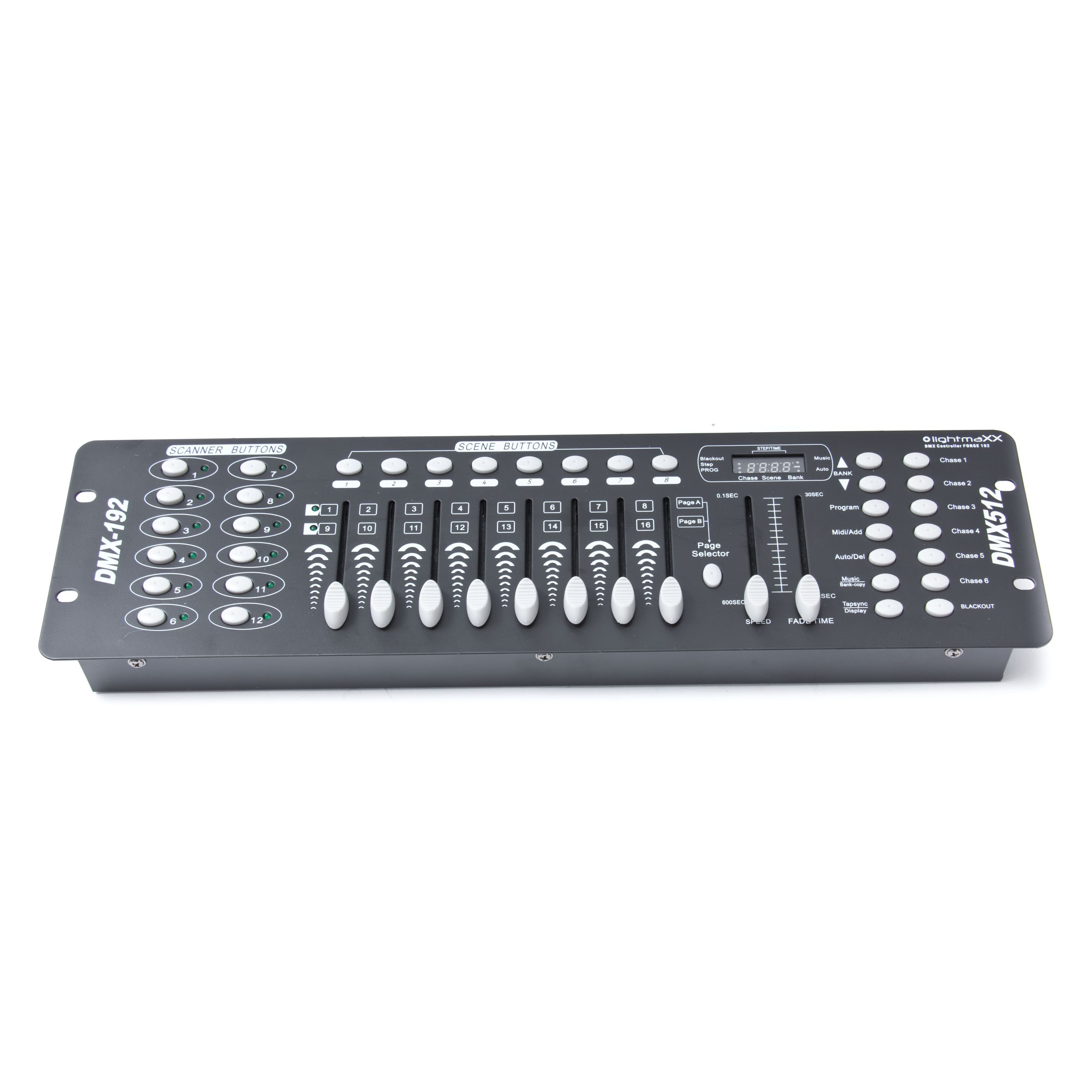 lightmaXX Mischpult, (FORGE 192 DMX Controller 192 DMX Kanäle 12 Fix 6 Chaser 240 Szenen Rackeinbau möglich 19 Zoll Bauart Englische Benutzeroberfläche inklusive Anschlusskabel und Bedienungsanleitung, Steuerungen für Licht, DMX Lichtsteuerungen), FORGE 192 DMX Controller, 192 DMX Kanäle, 12 Fix, 6 Chaser, 240