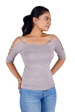 Guru-Shop Longsleeve Goa Shirt, Boho Shirt 1/2 Ärmel - beige alternative Bekleidung