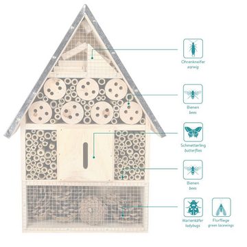 Navaris Tierhaus Insektenhotel aus Holz, naturbelassenes Hotel für Fluginsekten