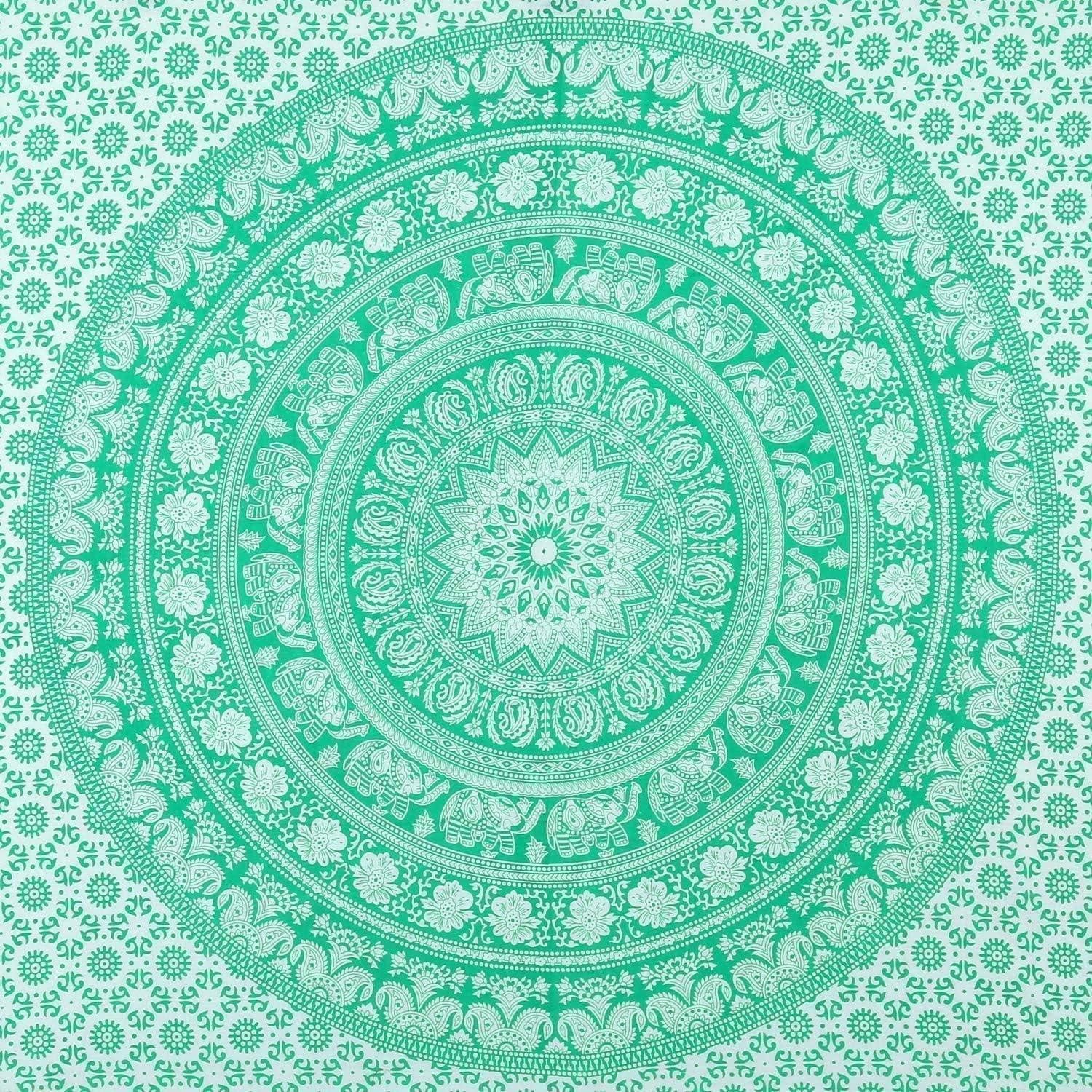 LuxusKollektion Wandteppich Wandbehang Boho Elefant Mandala Baumwolle Grün 76.2L x 101.6B cm
