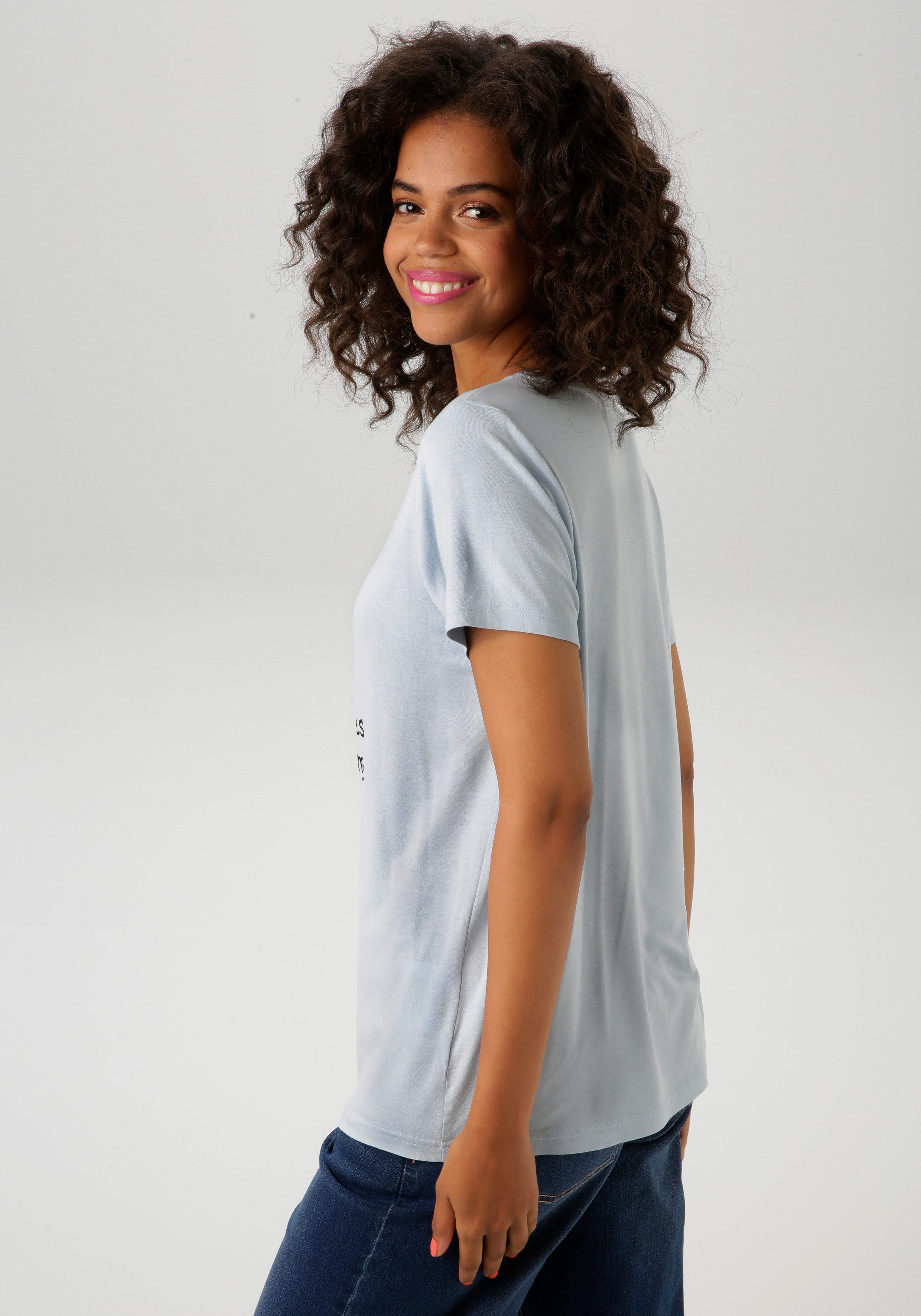 Aniston CASUAL T-Shirt mit Schleife und Schriftzug bedruckt günstig online kaufen