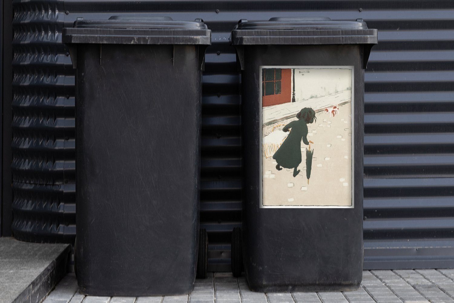 Mülltonne, Pierre Wandsticker Wäschemädchen kleine Abfalbehälter Container, Sticker, (1 MuchoWow Mülleimer-aufkleber, Bonnard Das St), -