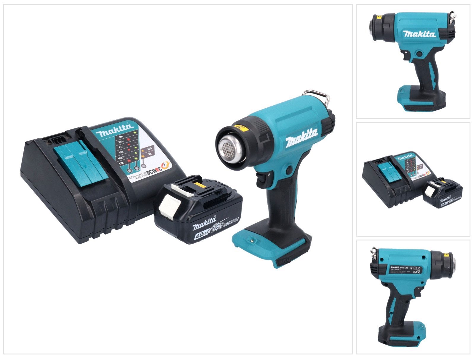 Makita Heißluftgebläse DHG 180 RM1 Akku Heißluftgebläse 18 V 550 °C + 1x Akku 4,0 Ah + Ladeg