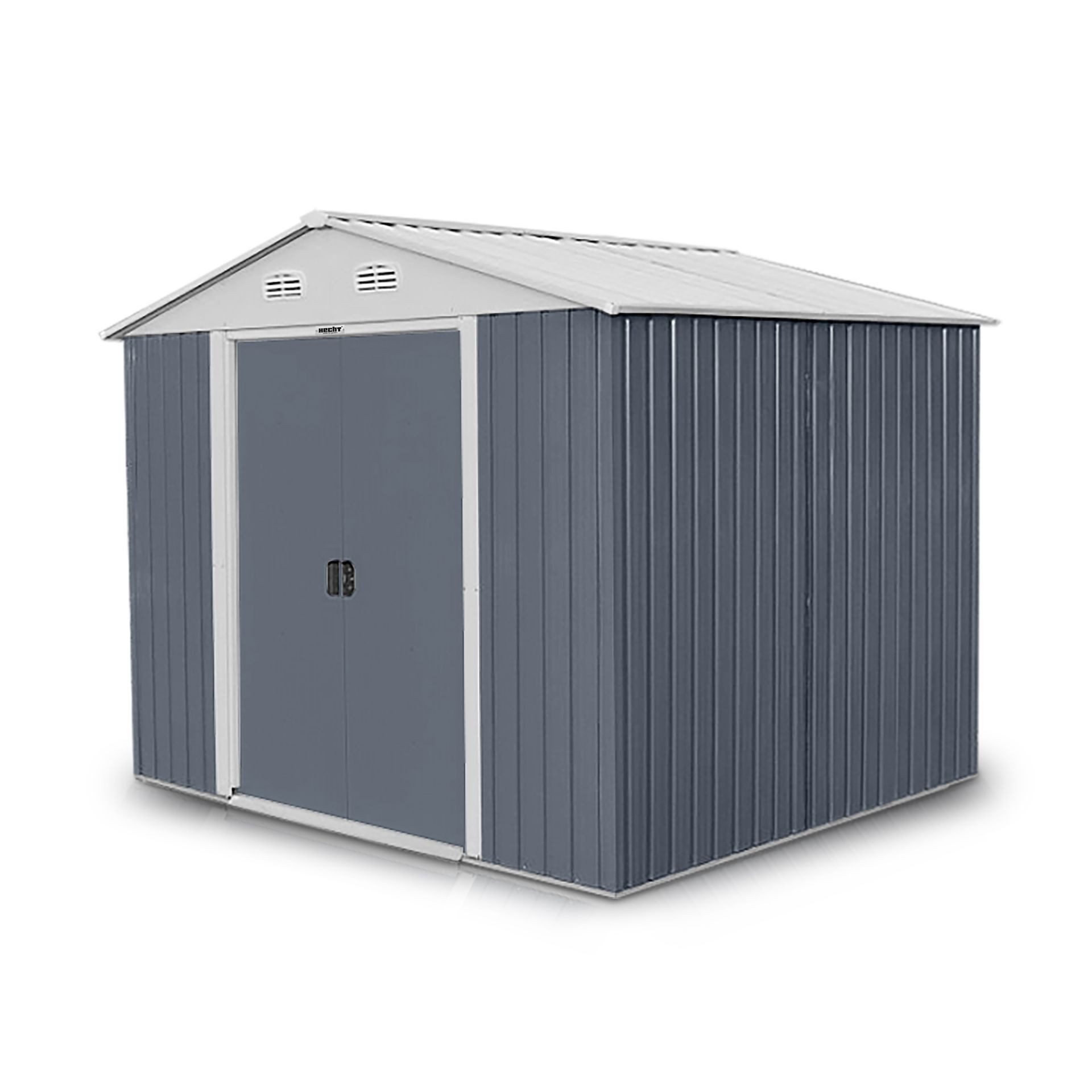 Hecht Gerätehaus 10X10 PLUS Metall Satteldach Schiebetür, BxT: 291x291 cm, Lüftungsgitter Geräteschuppen wetterfest