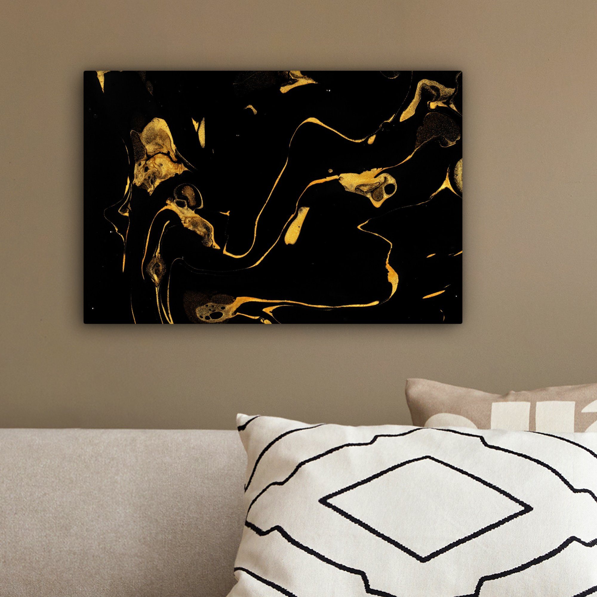 Leinwandbild St), cm Schwarz, 30x20 OneMillionCanvasses® Wanddeko, (1 Gold Muster - Aufhängefertig, - Wandbild Leinwandbilder,