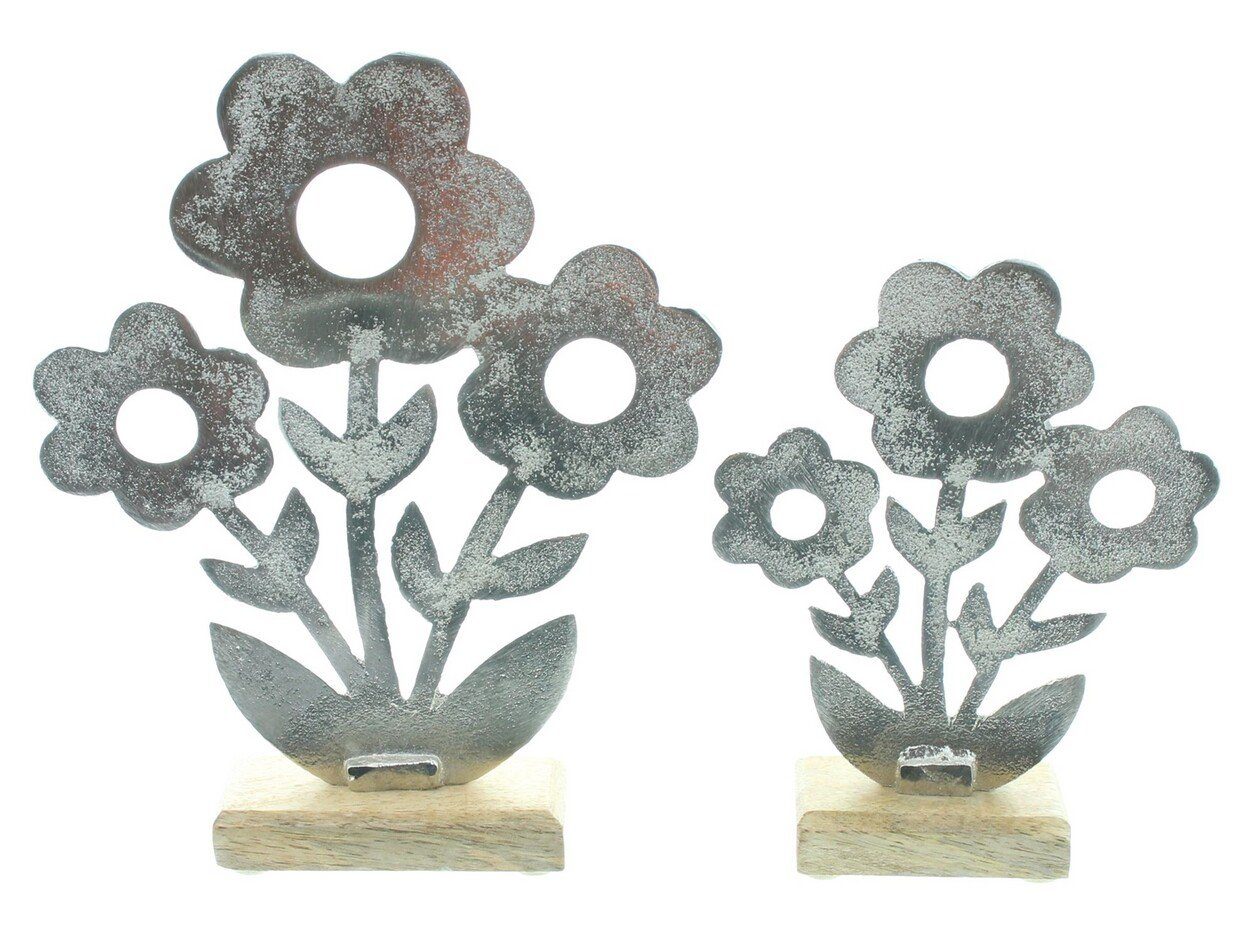 Home-trends24.de Dekofigur Blume Silber Deko Figur Mango Objekt Skulptur 2er Set (2 St)