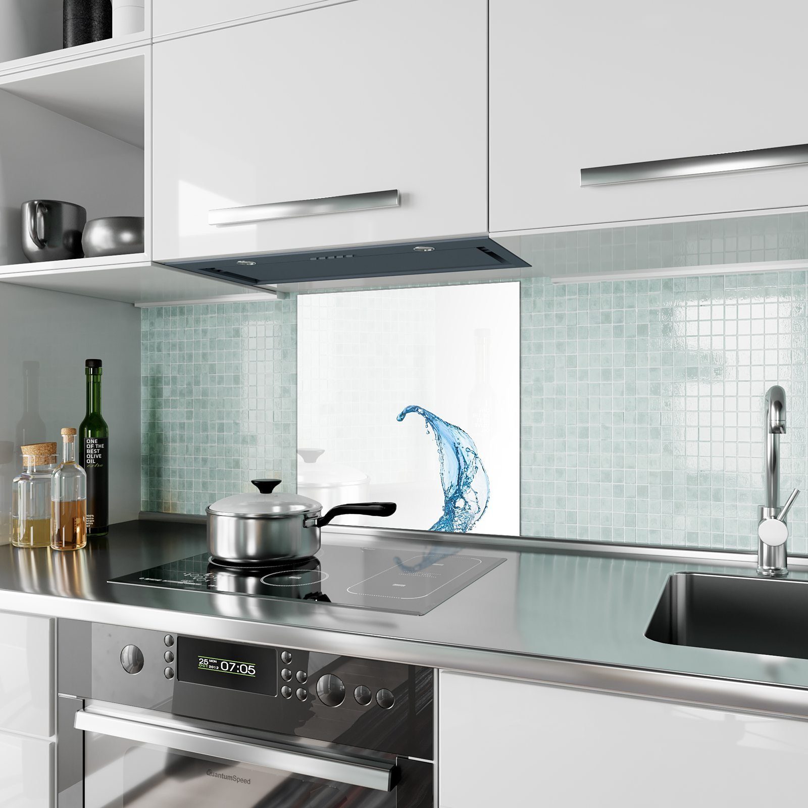 Küchenrückwand mit Spritzschutz Motiv Primedeco Küchenrückwand Glas Wassersplash