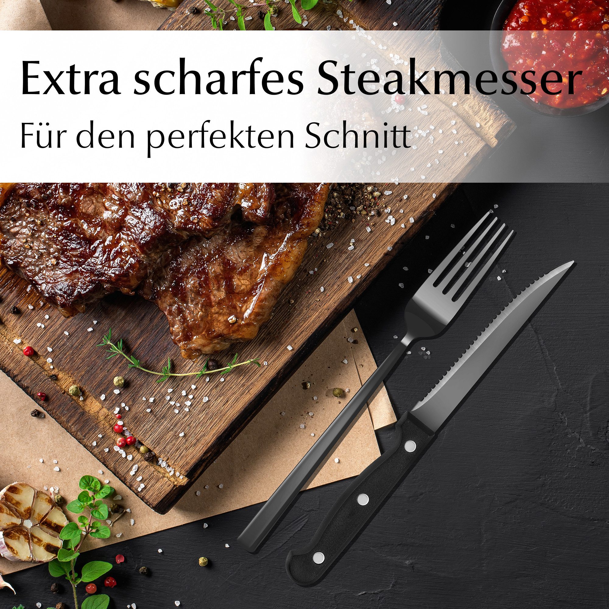 MiaMio Besteck-Set Besteckset 72 Teile 18/10 Schwarz Matt (72-tlg), 12 Personen – Bild 3 von 5