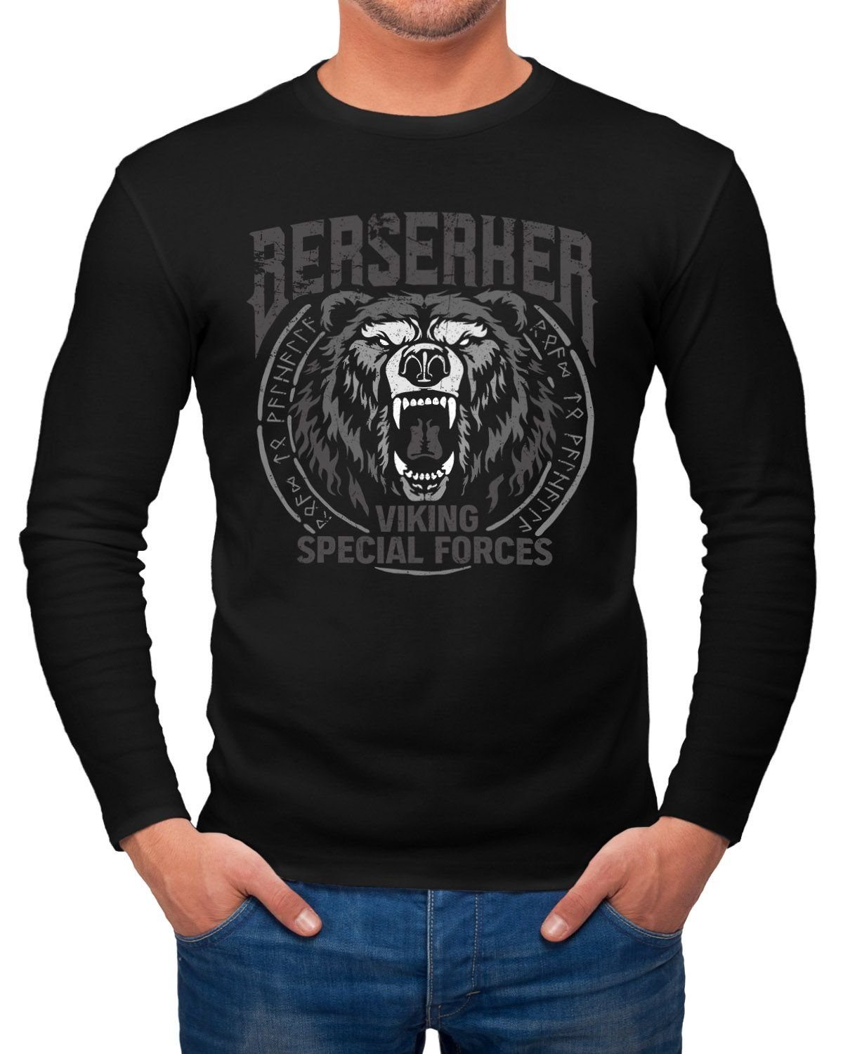 Neverless Longsleeve Herren Longsleeve Berserker Bär günstig online kaufen