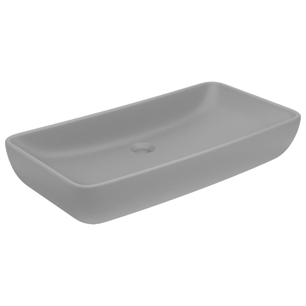vidaXL Waschbecken Waschbecken Badezimmer Aufsatzwaschbecken Rechteckig Matt Hellgrau 71x