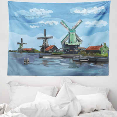 Wandteppich aus Weiches Mikrofaser Stoff Für das Wohn und Schlafzimmer, Abakuhaus, rechteckig, Amsterdam Cartoon-Stil Windmühle
