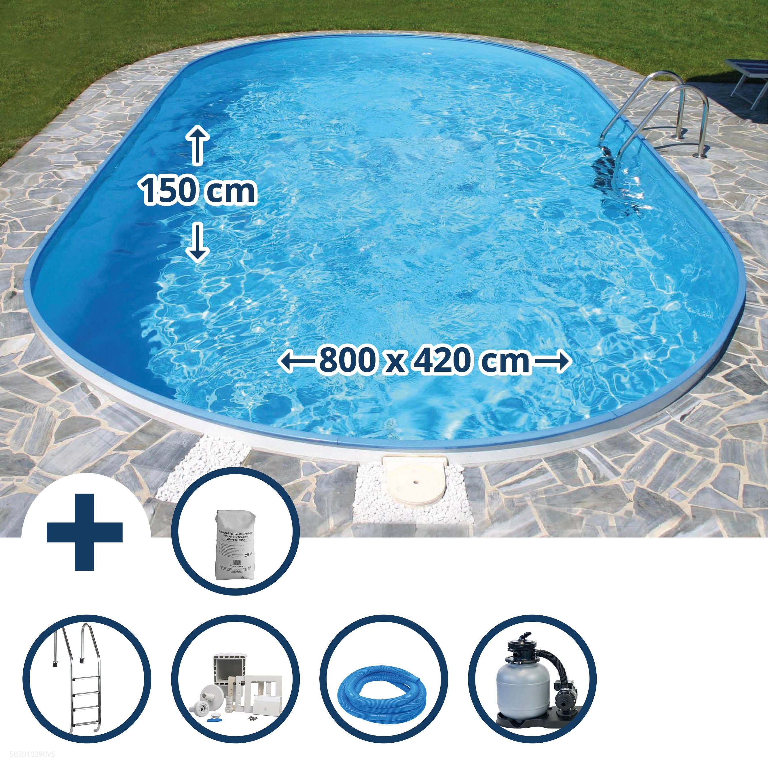 Planet Pool Ovalpool Stahlwandpool Set oval Flamingo 800x420x150 cm, St (Komplett-Set), verzinkte Stahlwand