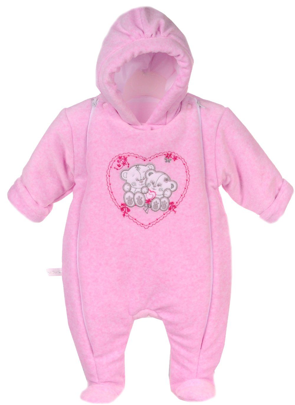 La Bortini Schneeoverall Baby Wagenanzug Nickioverall Overall Schneeanzug in Rosa kuschelig weich, warm, mit Bärchen, in Rosa, 44 50 56 62 68 74