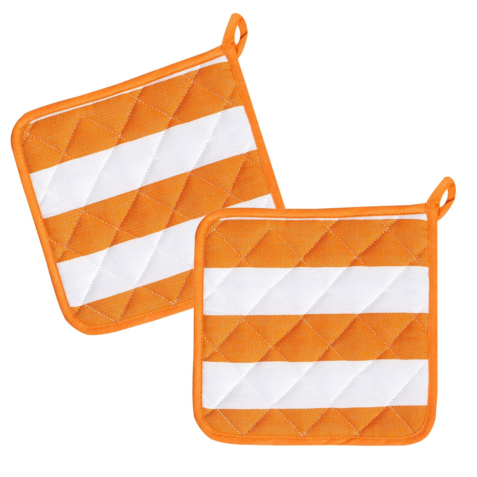 Kracht Topflappen Blockstreifen, (Set, 2-tlg., Set), 2er Set Topflappen, wattiert, ca. 22x22 cm Orange