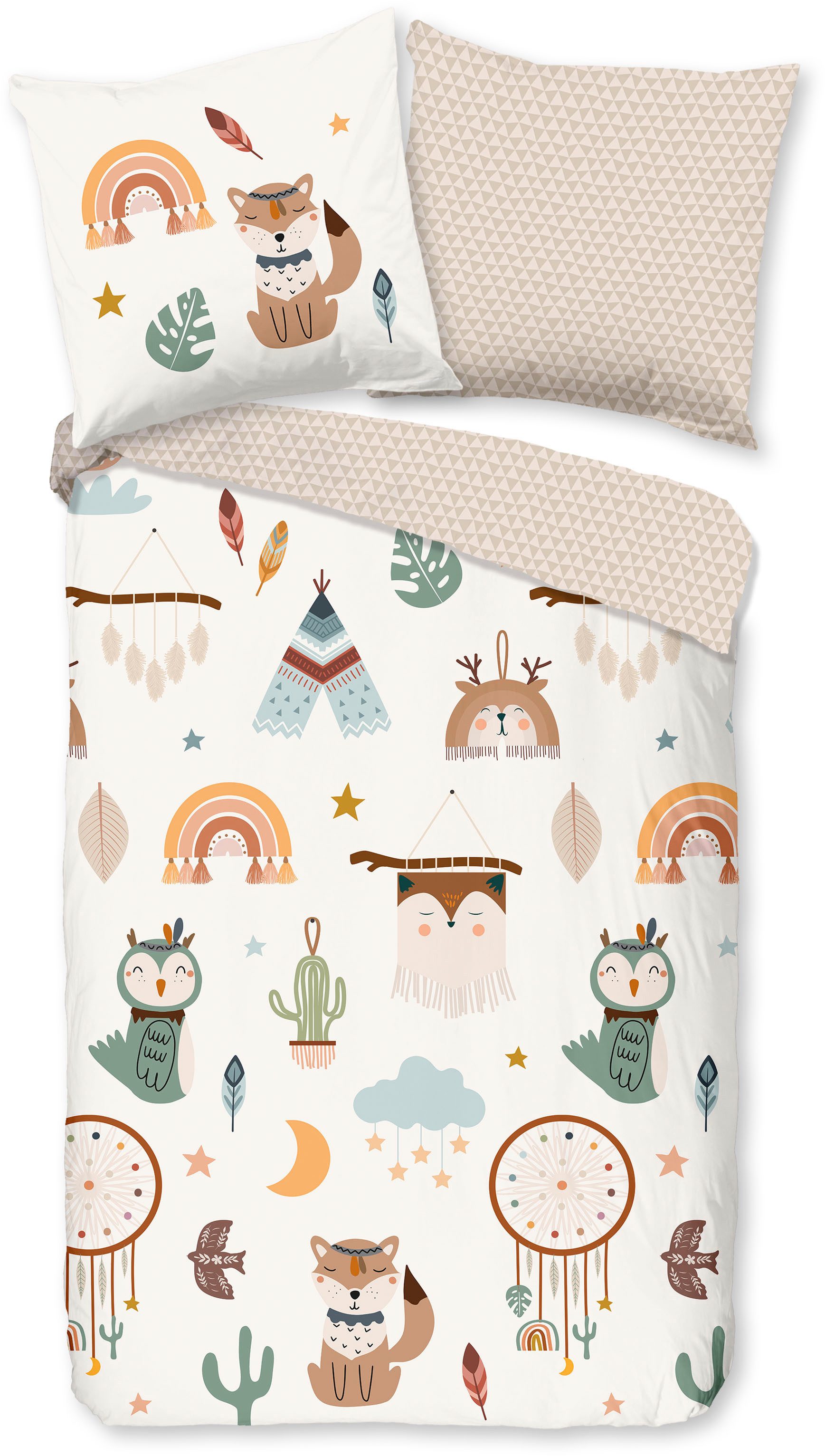 good morning Kinderbettwäsche Remi, Renforcé, 2 teilig, 100% Baumwolle, 135x200, Reißverschluss, Wendeoptik, Kind, Simple Sand