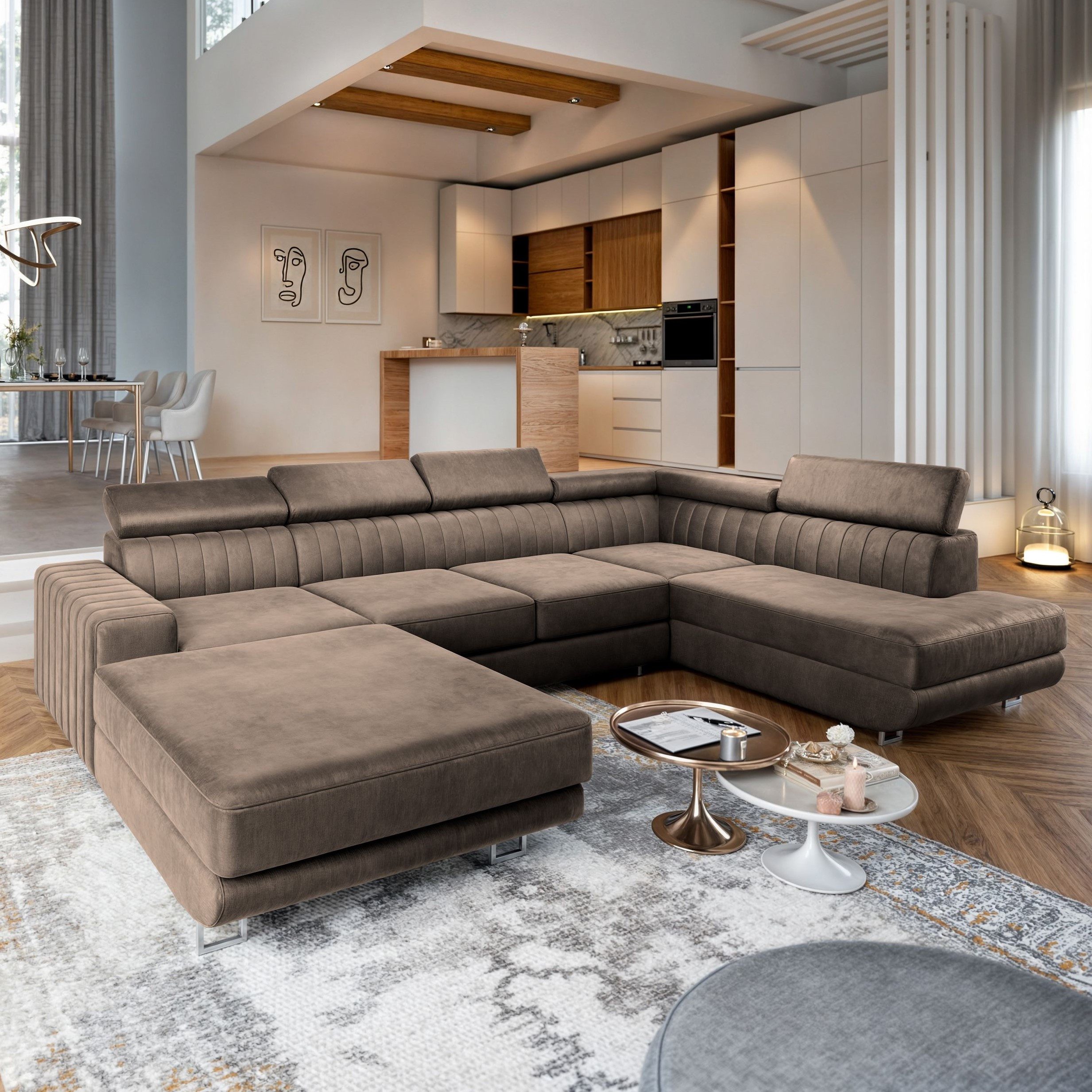 Masseno Ecksofa SIENA mit Schlaffunktion U-Form, Sofa mit Bettkasten günstig online kaufen