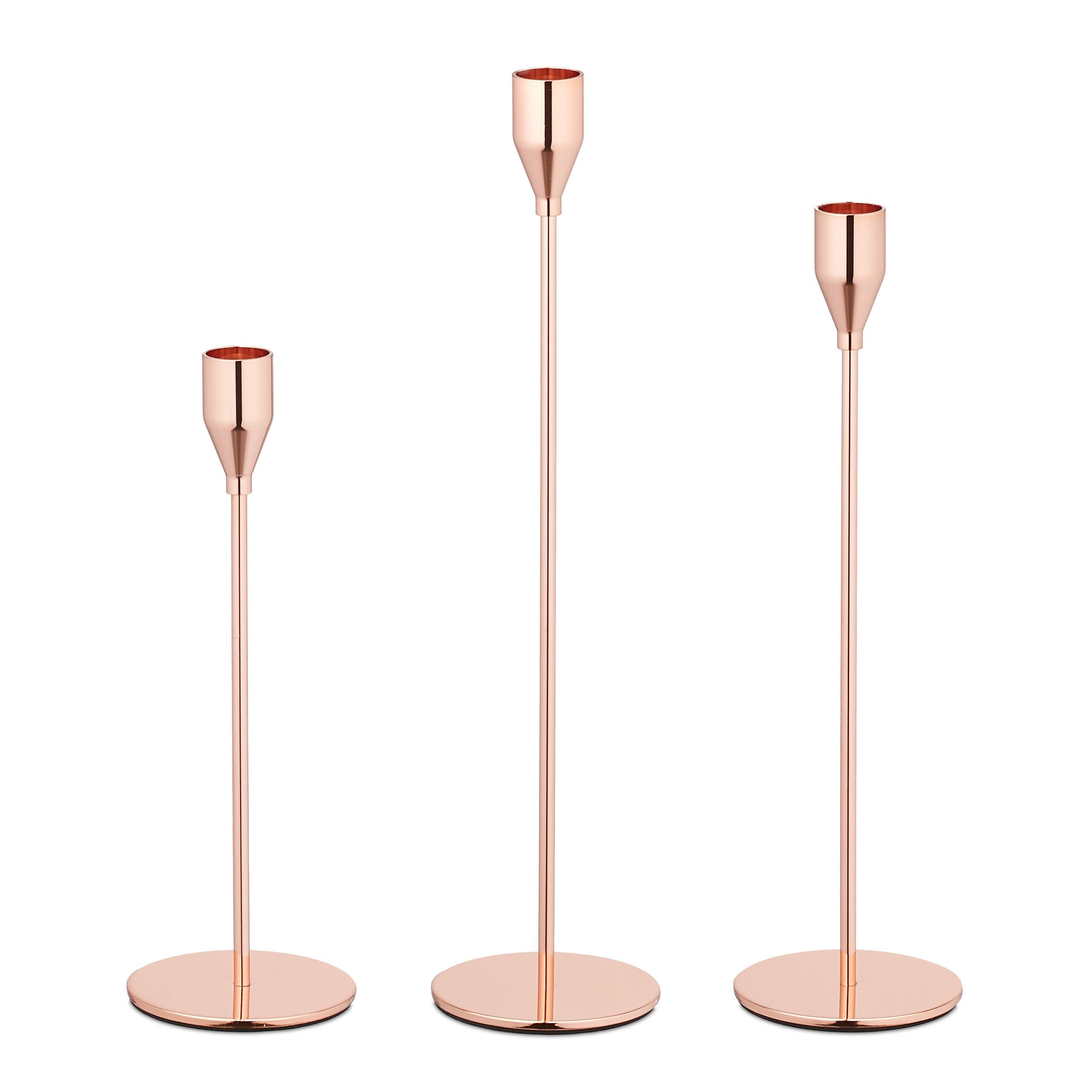 im relaxdays Set, Kerzenständer Moderne Kupfer Kerzenständer 3er Rosegold