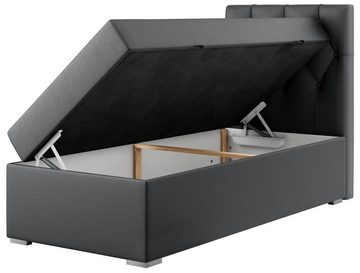 MKS MÖBEL Boxspringbett ALDA, Einzelbett mit gestepptem Kopfteil und einem Bettkasten, 90x200