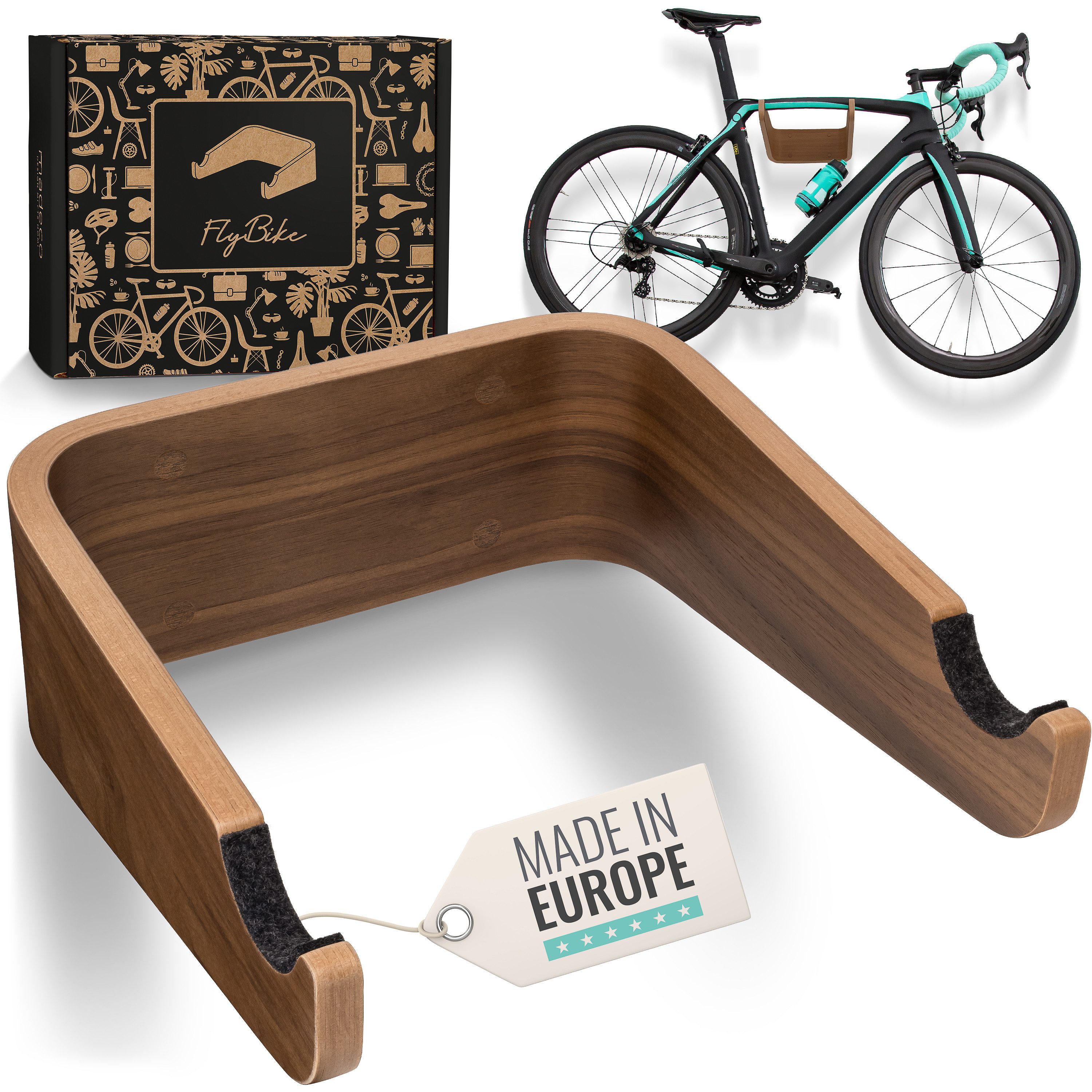 madeco Fahrradwandhalterung FlyBike Fahrrad Wandhalterung Holz - Design Fahrradh