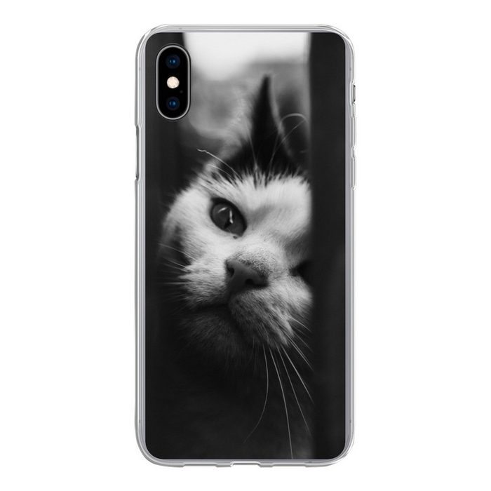 MuchoWow Handyhülle Tierprofil Spionage Katze in schwarz und weiß Handyhülle Apple iPhone Xs Max Smartphone-Bumper Print Handy