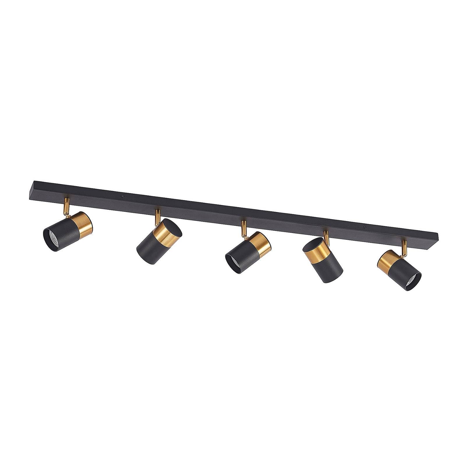 Arcchio Strahler Evaro, Modern, Eisen, Aluminium, Schwarz, gold, 5 flammig, GU10, Deckenlampe