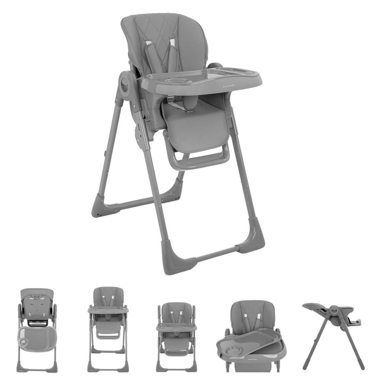 Kikkaboo Kombihochstuhl Comfy, Doppeltablett, höhenverstellbar, Sicherheitsgurt, klappbar, Fußstütze