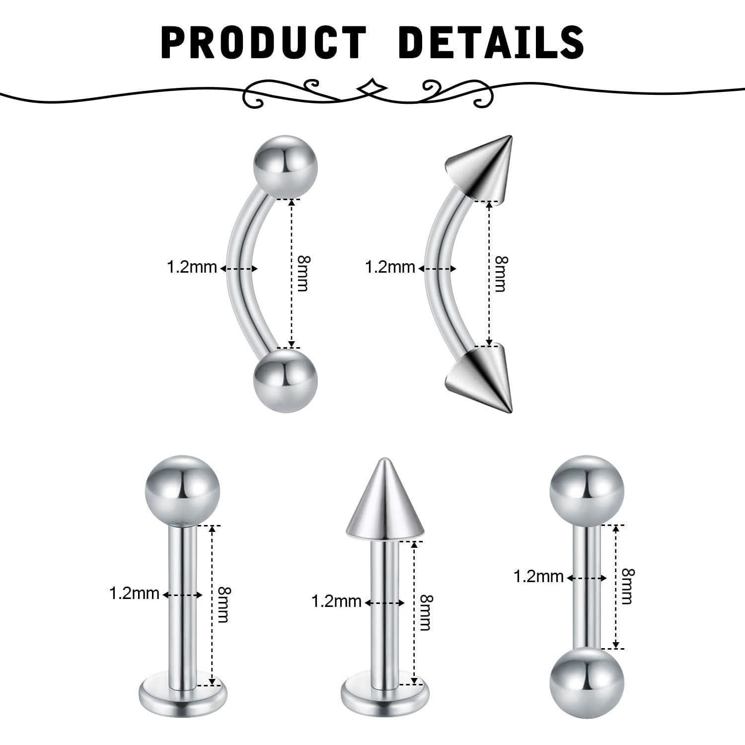 Briana Williams Piercing-Set Lippenpiercing Set Edelstahl Stud Ring Tragus Helix Piercing