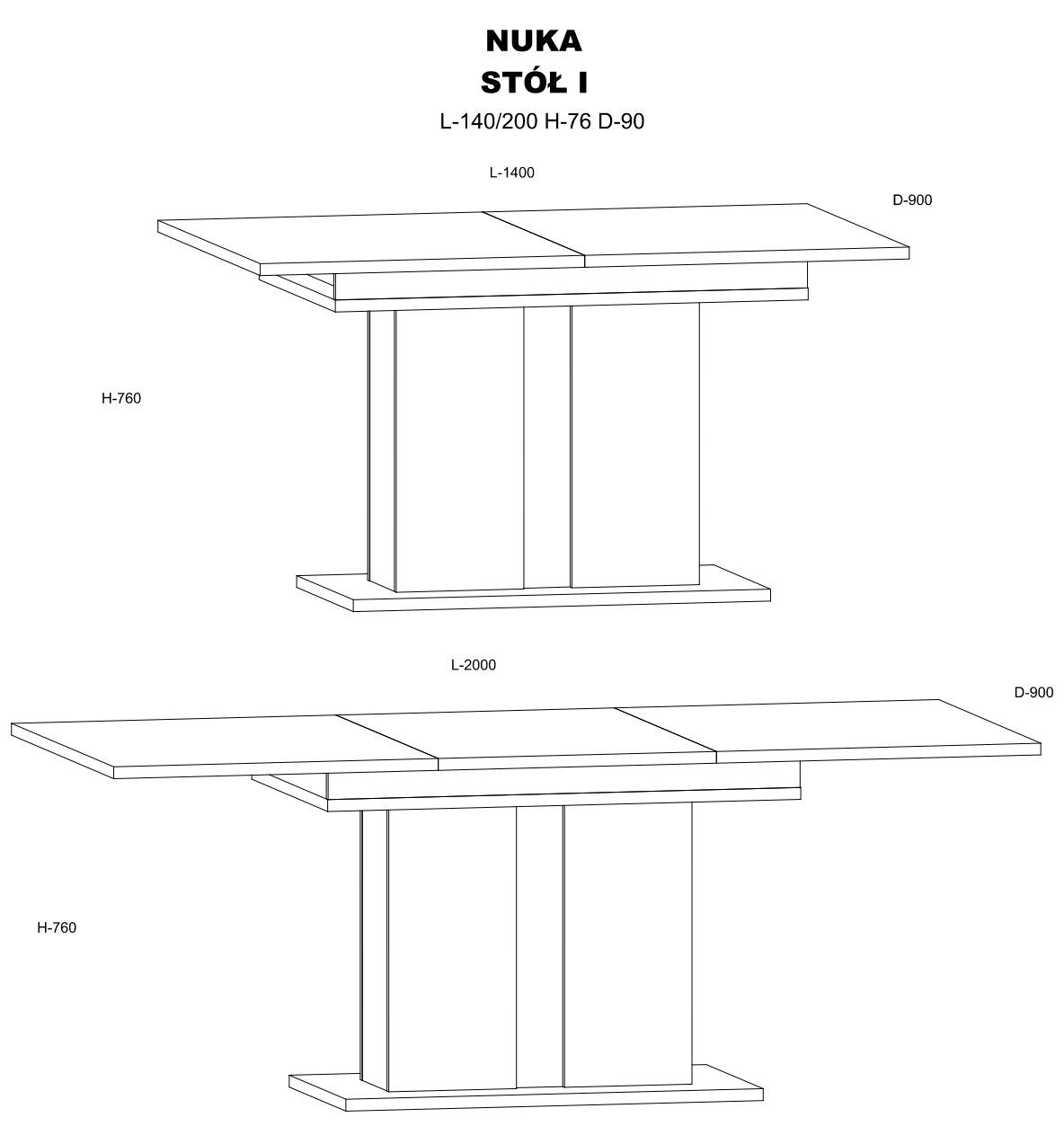 Esstisch Esstisch M2 140-200cm, Carrara in Domando schicke Breite Eiche Schwarz ausziehbar, Kontrastfarben Matt, und Artisan