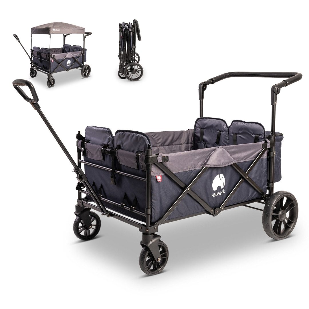 elvent Bollerwagen WagonPro City, Kompakt faltbar, Für 1-4 Kinder, Ideal für große Abenteuer