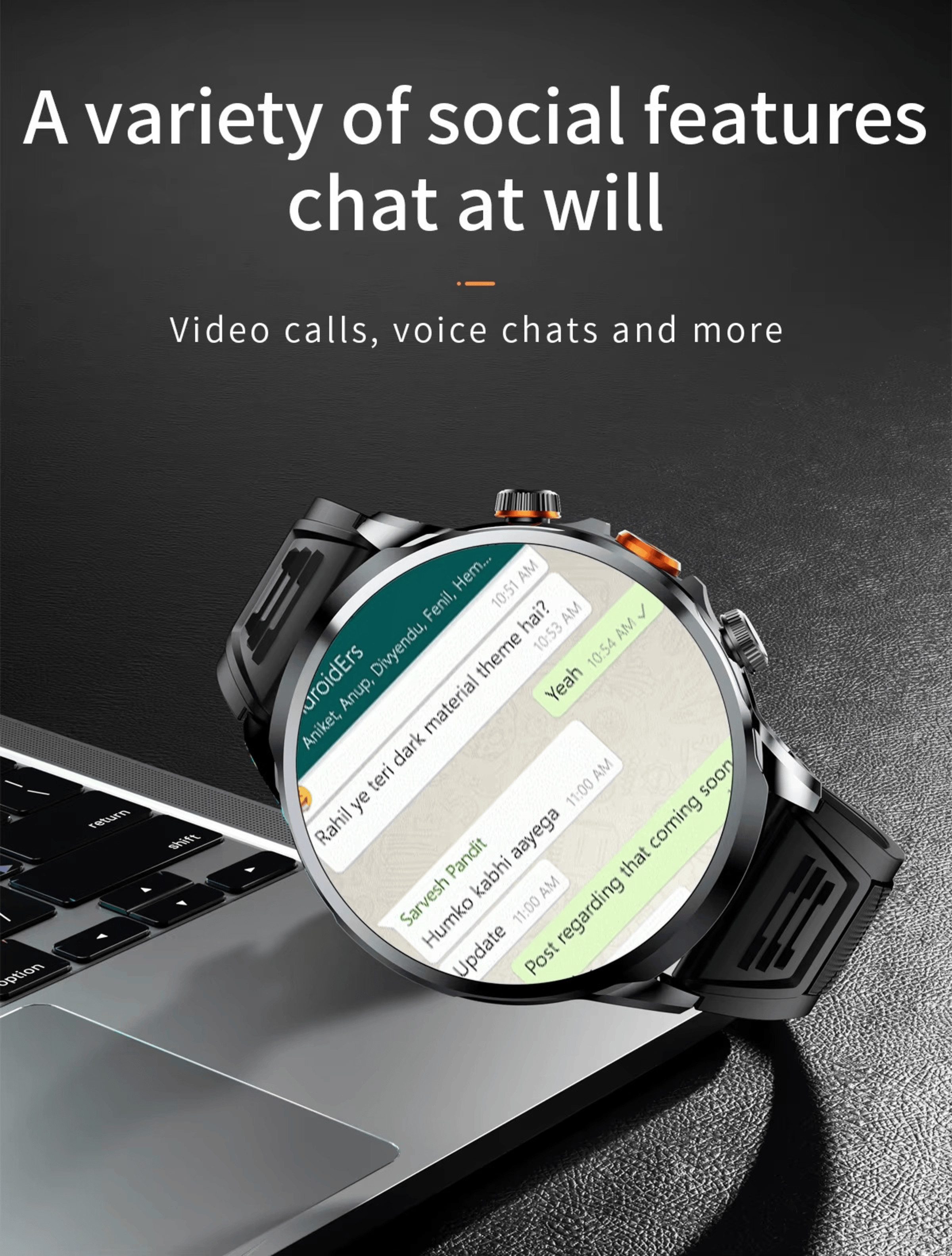 Nagham Ghazal Aswad Smartwatch 4G LTE GPS Android 9.0 1,95" HD Display 1100 mAh Akku WLAN Smartwatch (52mm cm), großem 1,95" HD IPS Display, Android 9.0 System, GPS, Bluetooth