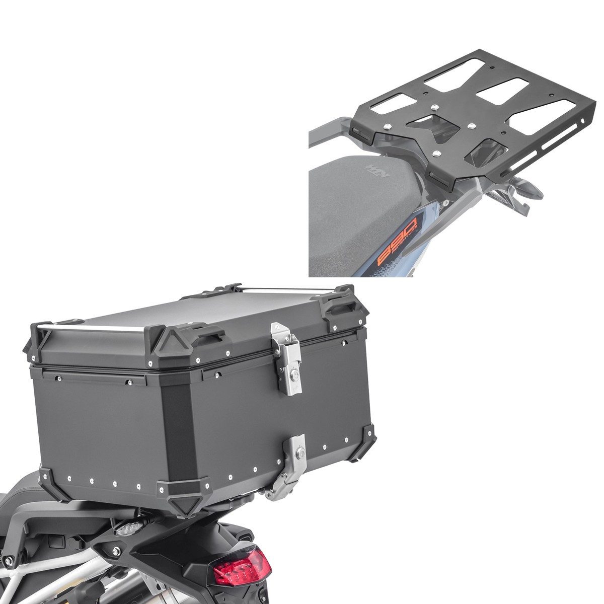 Bagtecs Reisetasche Alu Top Case Universal + Gepäckbrücke passend für KTM 890 Adventure /