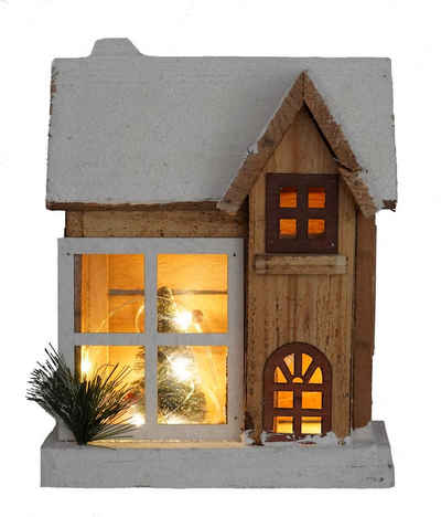 Spetebo Weihnachtshaus LED Weihnachtshaus 26 cm - Haus mit Schneedach, Beleuchtetes Holz Haus mit Schneedach 26x20 cm