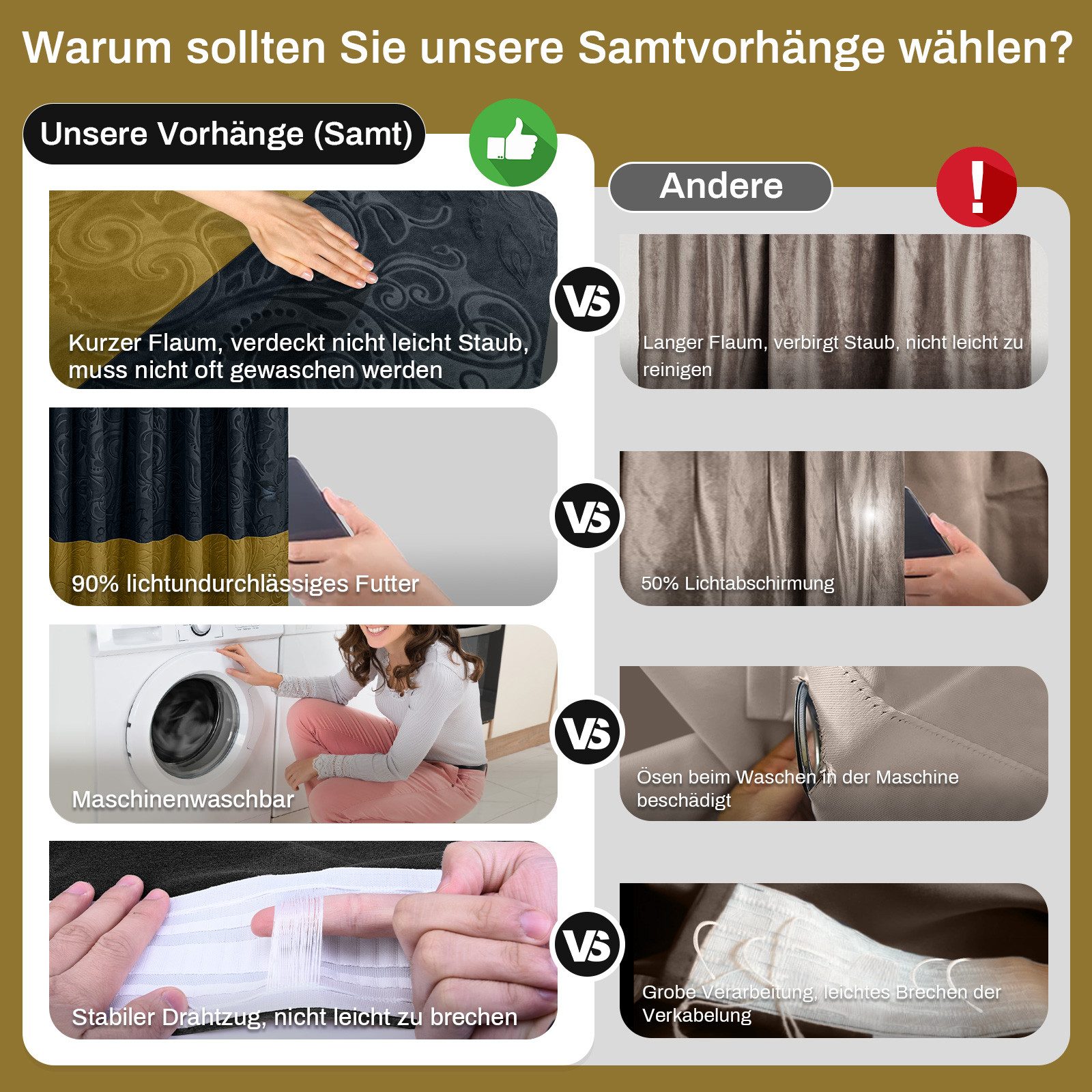 Qelus Vorhang 2er Set Samtvorhang Wohnzimmer Gardinen Blickdichte Vorhänge Thermo – Bild 4 von 5
