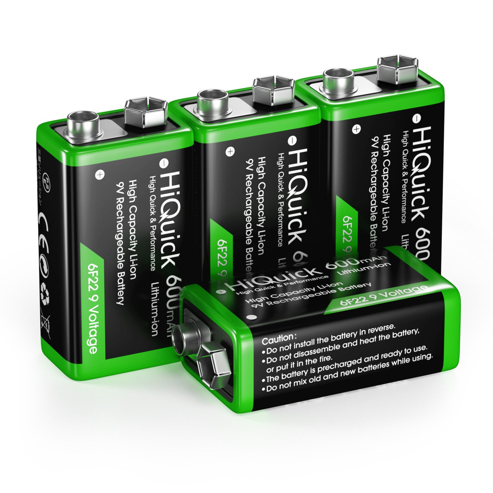 HiQuick 600mAh 9V Ni-MH Аккумуляторы mit 4 Stück, 9V Block Batterien Akku 600 mAh, bis zu 1200 Ladezyklen