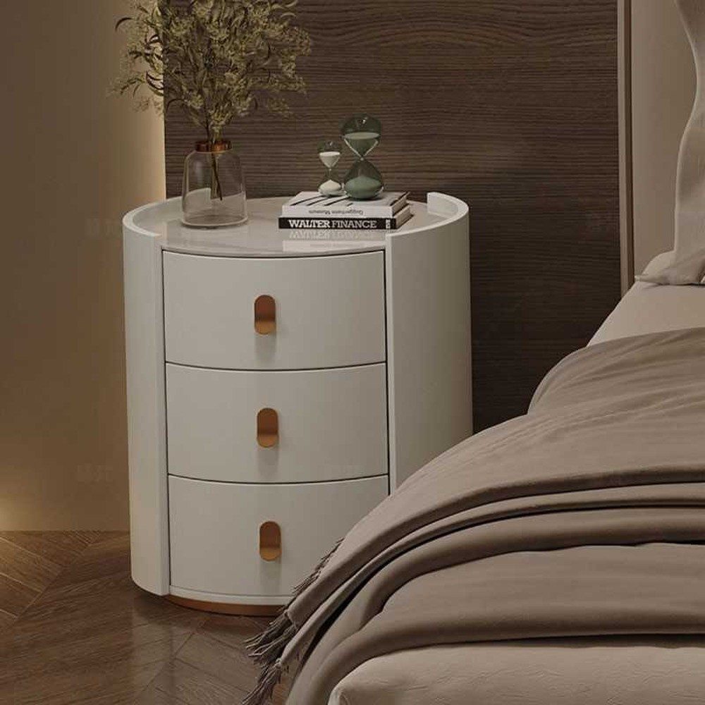 JVmoebel Nachttisch Eleganter Nachtschrank mit 3 Schubladen in Weiß aus Kunstleder (1-St., 1x Nachttisch), Made in Europa