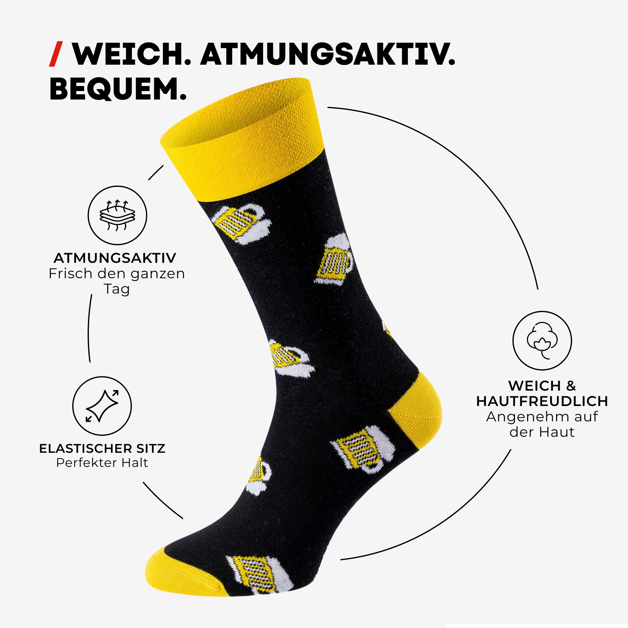 Chili Lifestyle Freizeitsocken BEER Lustige Socken mit Spruch Banderole als Geschenksocken (Paar, 1-Paar, Mit Spruchbanderole) Weichbund ohne Gummidruck