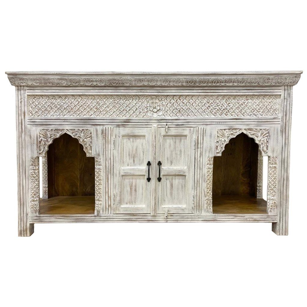 Oriental Galerie Unterschrank Weiß Whitewash Konsolentisch Sideboard Priya Indien 165 cm Handarbeit