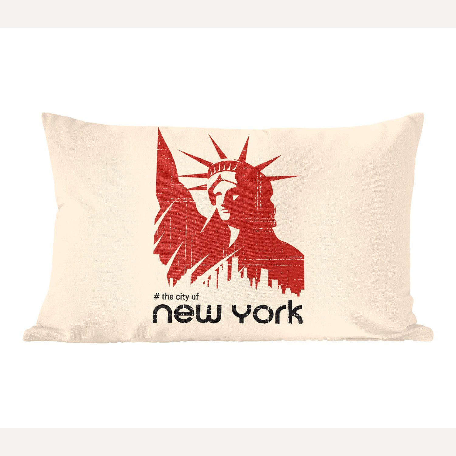 MuchoWow Dekokissen New York - Rot - Freiheitsstatue, Wohzimmer Dekoration, Zierkissen, Dekokissen mit Füllung, Schlafzimmer