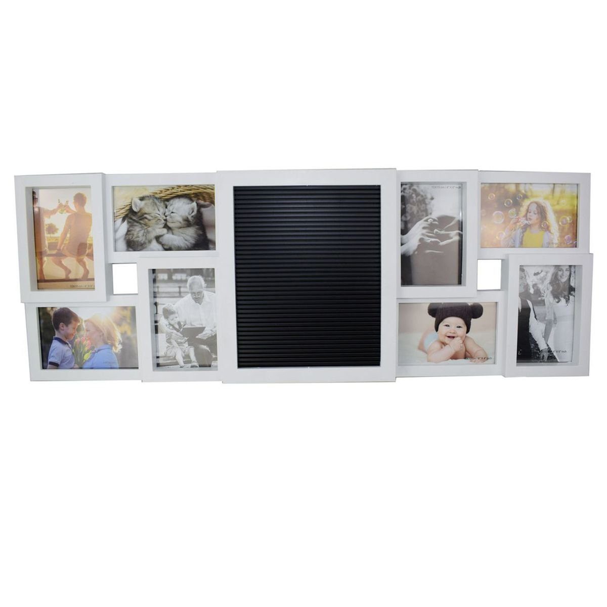 OOTB Fotohalter Fotorahmen für 8 Fotos in weiß mit Stecktafel und 144 Buchstaben, inkl. Stecktafel