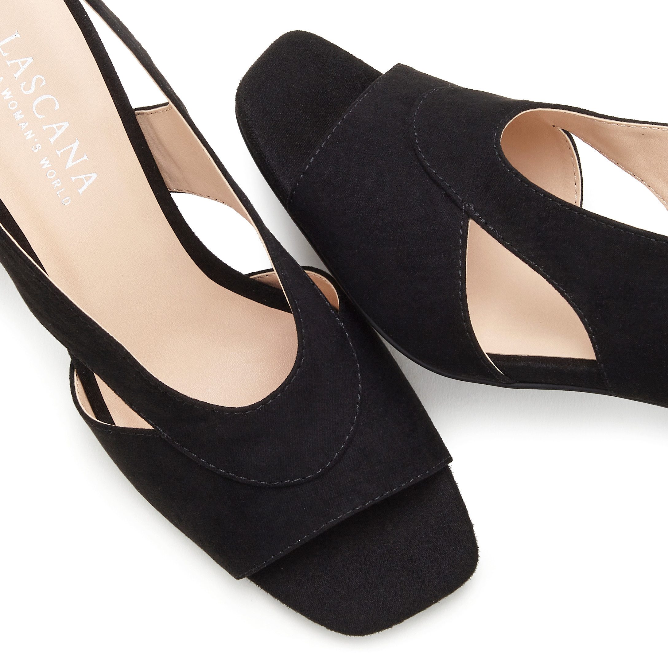 LASCANA Sandale, Sommerschuh, Sandalette mit Blockabsatz und raffiniertem Ausschnitt VEGAN