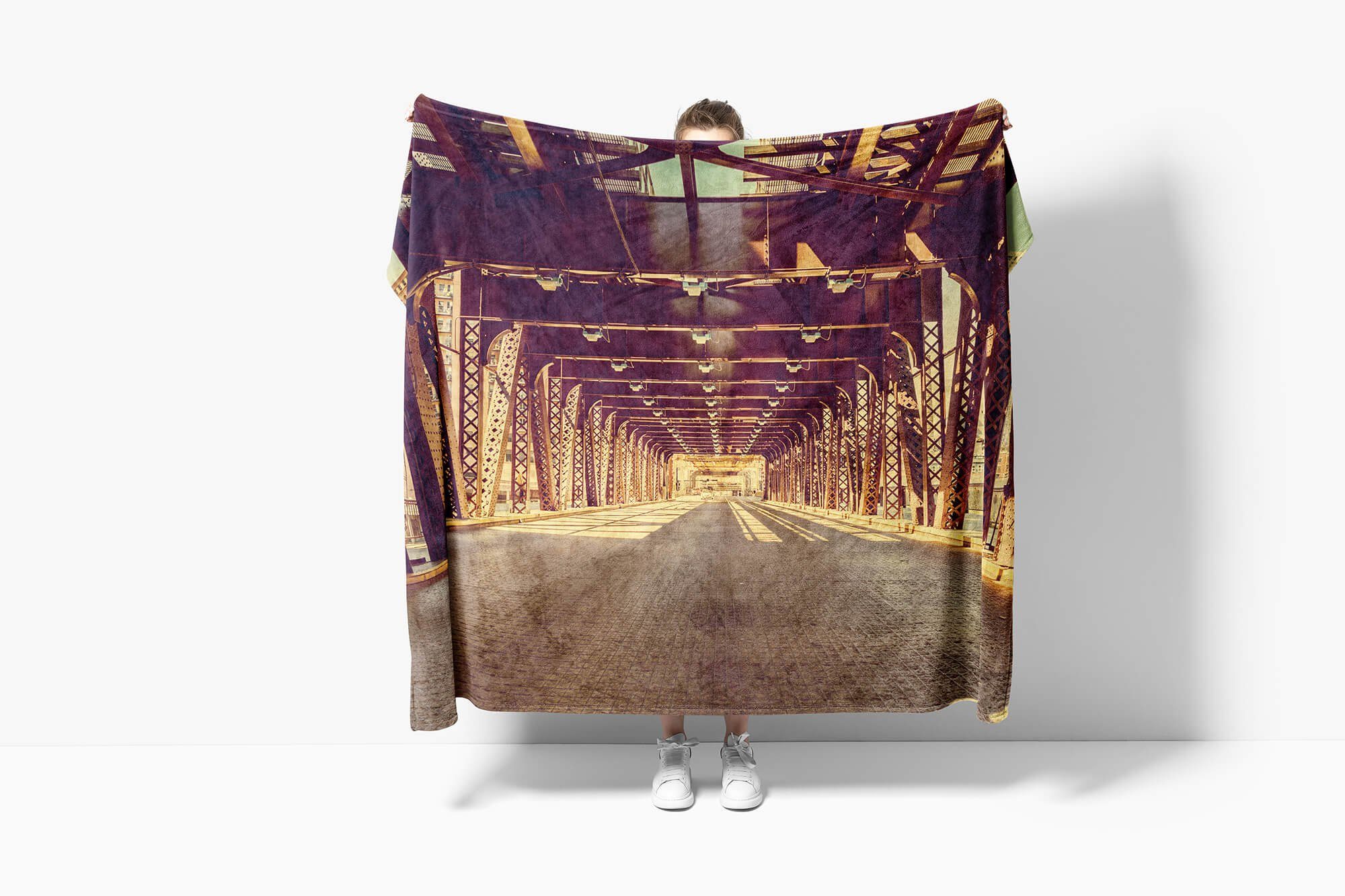 mit Bridge Kuscheldecke Brooklyn Baumwolle-Polyester-Mix Saunatuch Fotomotiv Art (1-St), Handtuch Handtuch Handtücher Strandhandtuch Ko, Sinus