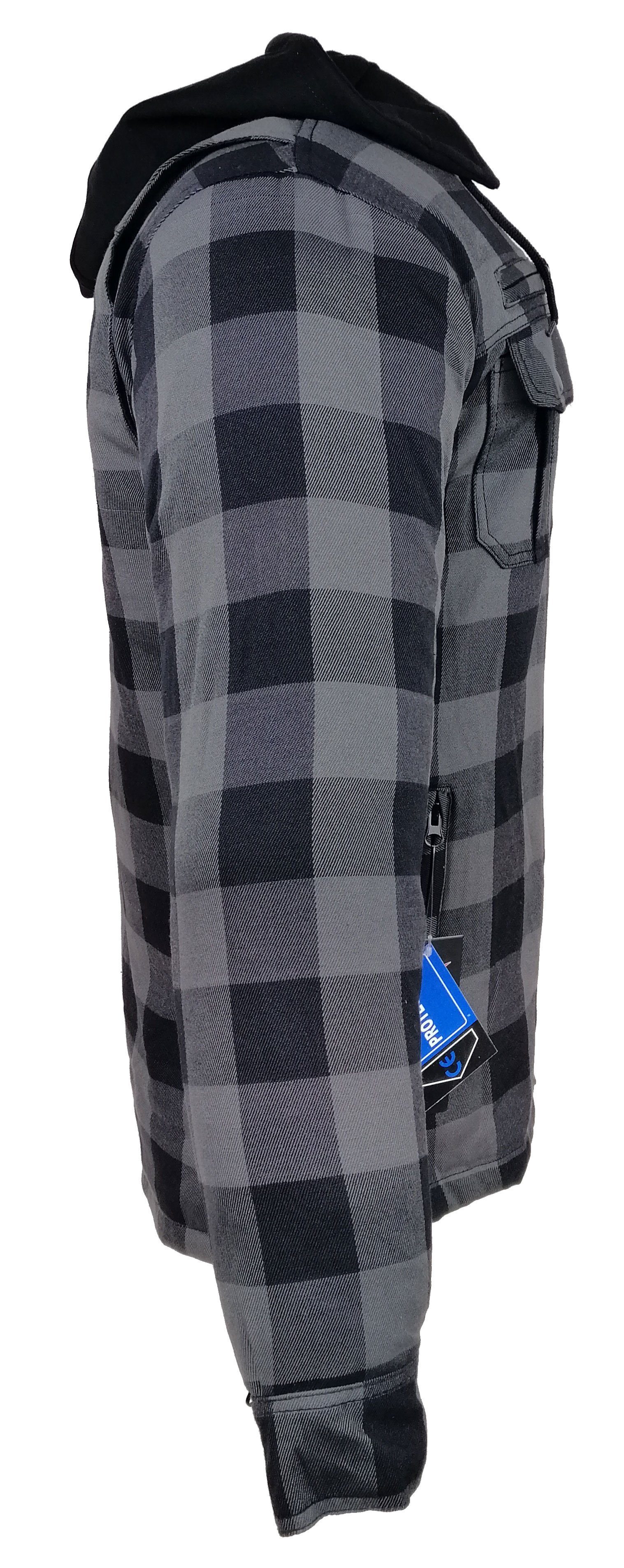 Alpha Speeds Motorradjacke Flanell-Holzfäller Motorrad KEV ARAMID Lumber Biker Hemd PRO Grau (Wasserdicht & Winddicht & Atmungsaktiv + wasserdichte Reißverschlüsse) mit abnehmbare Kapuze & Innenjacke, All Season, inklusive Protektoren