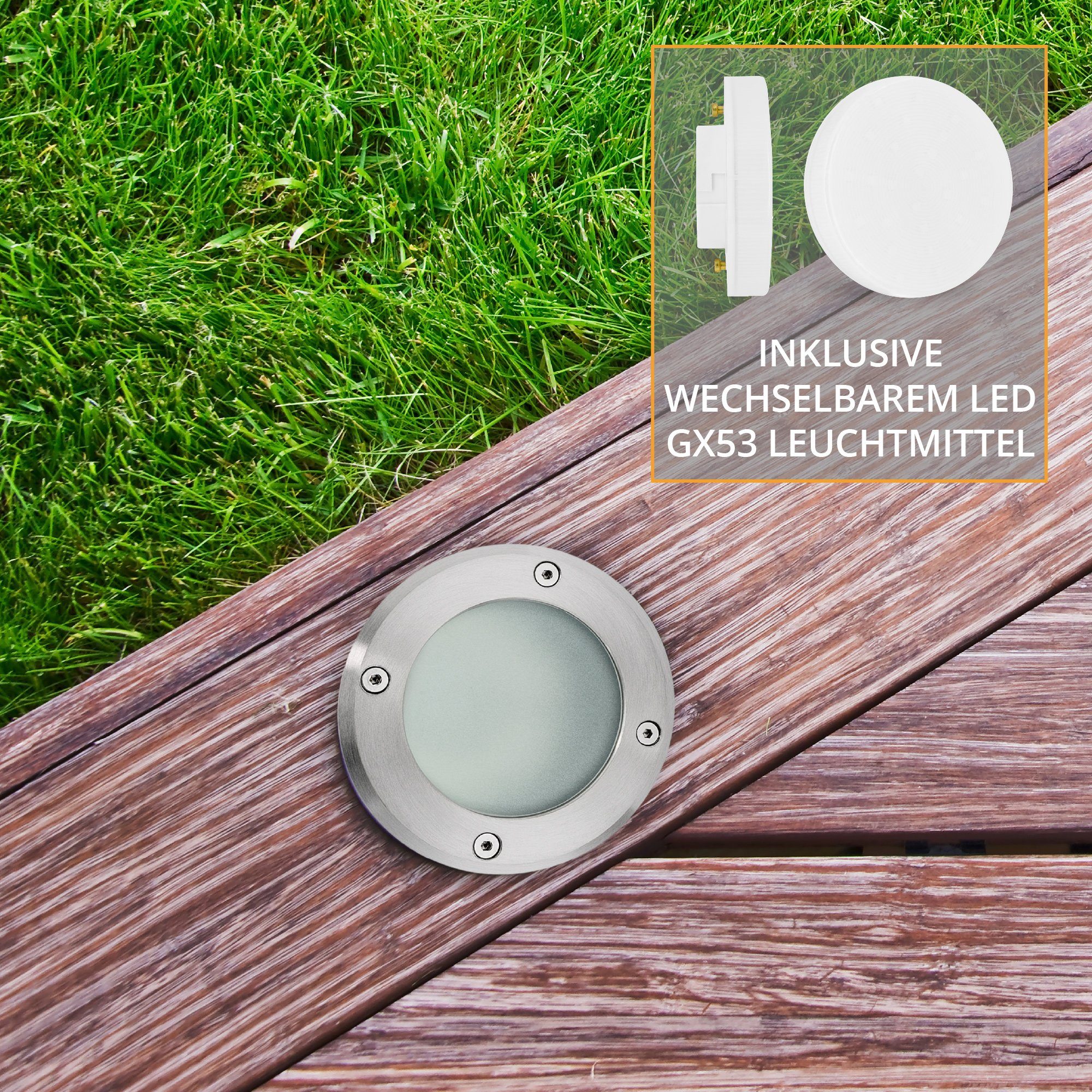 VISKOS LED warmweiss SSC-LUXon GX53 Warmweiß LED 3W Bodenstrahler, 230V Bodeneinbauleuchte Gartenstrahler mit