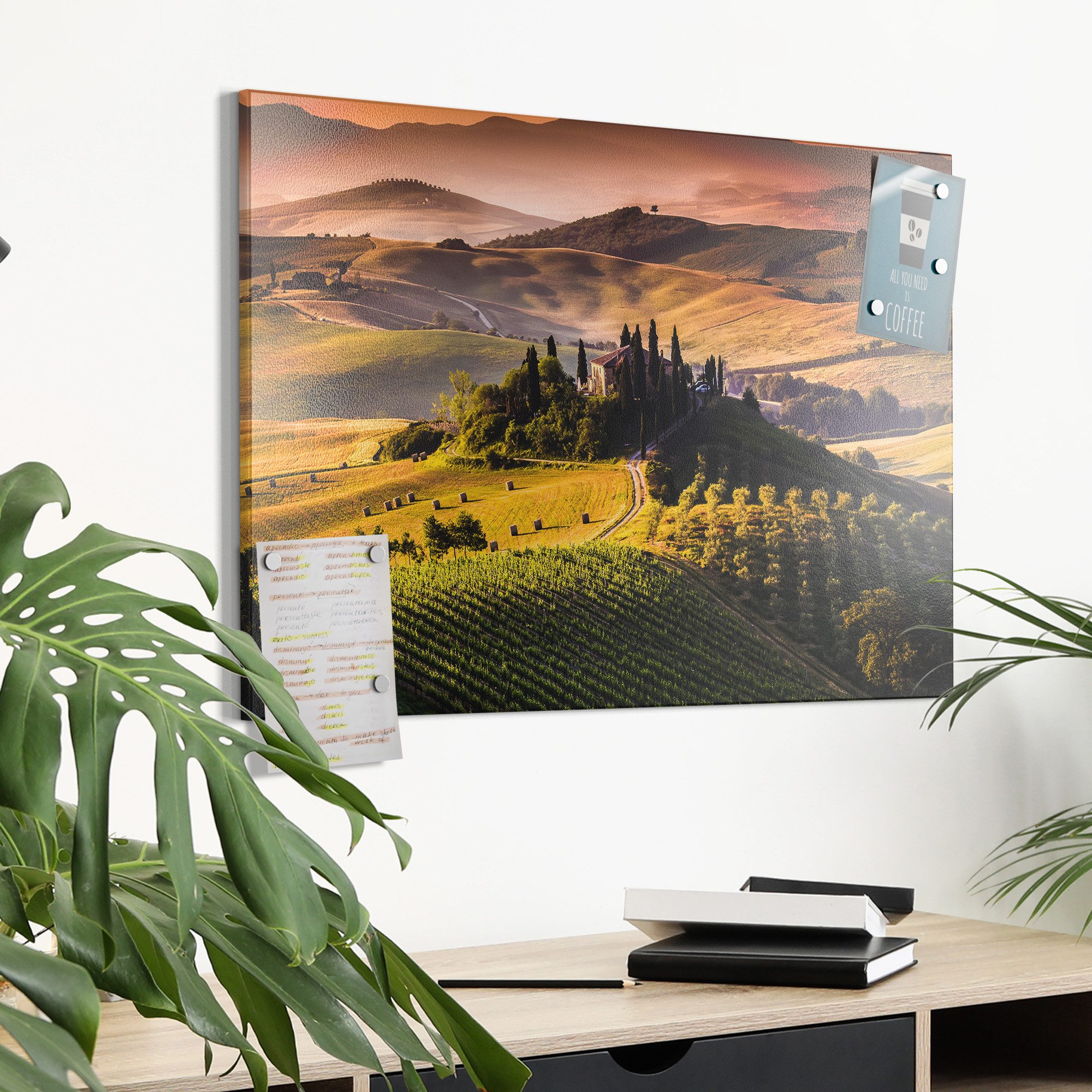DEQORI Magnettafel 'Toskana Panorama', Metall Whiteboard für alle Magnete, Magnetboard magnetisch