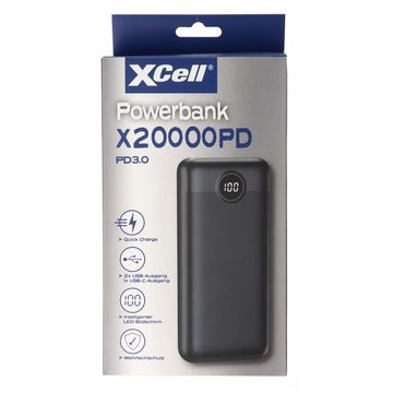 XCell XCell Powerbank X20000PD mit 20.000mAh Kapazität, USB-C PD3.0, Quick- Akku 20000 mAh (3,7 V)