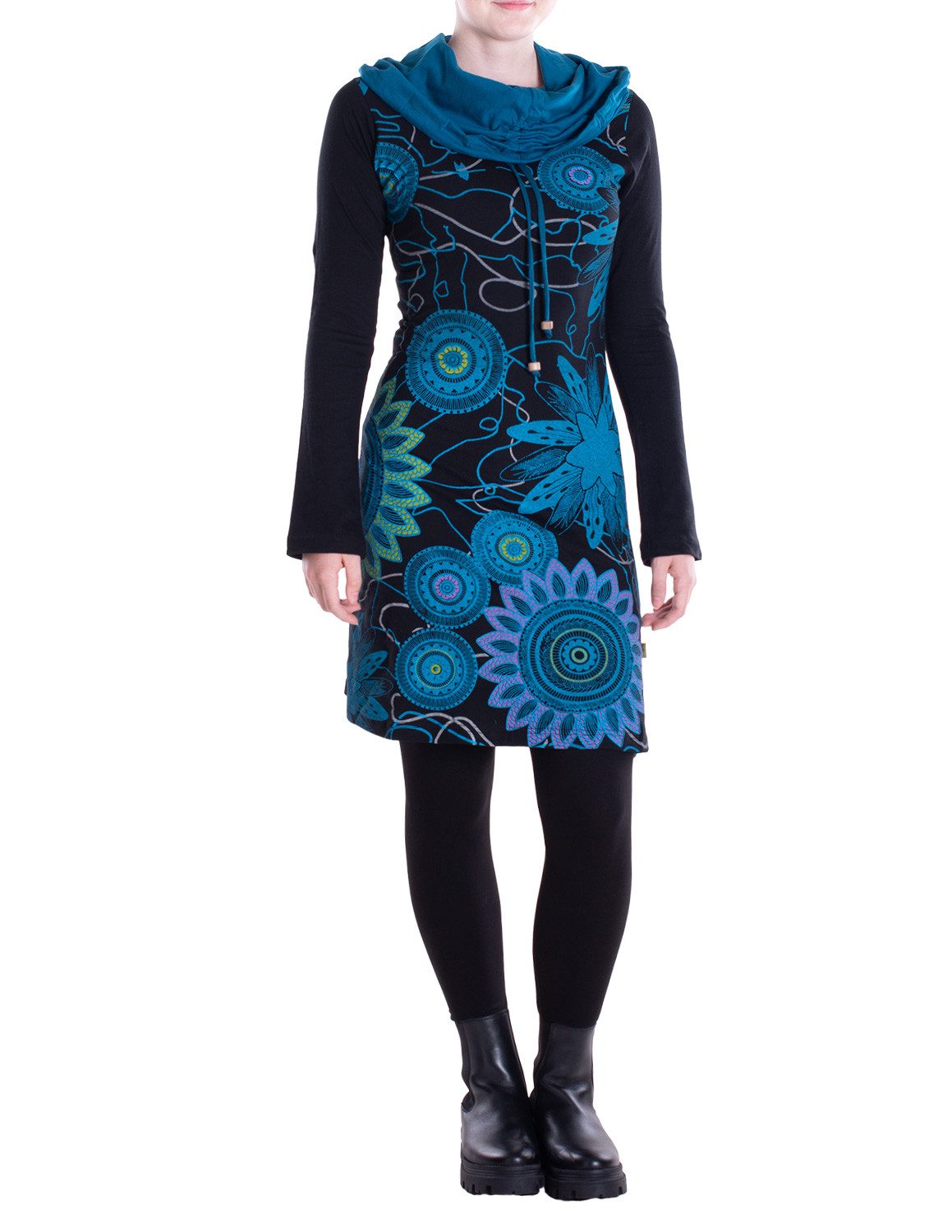 Vishes Tunikakleid Damen Mandala-Kleid Schal-Kragen Langarm-Shirtkleid günstig online kaufen